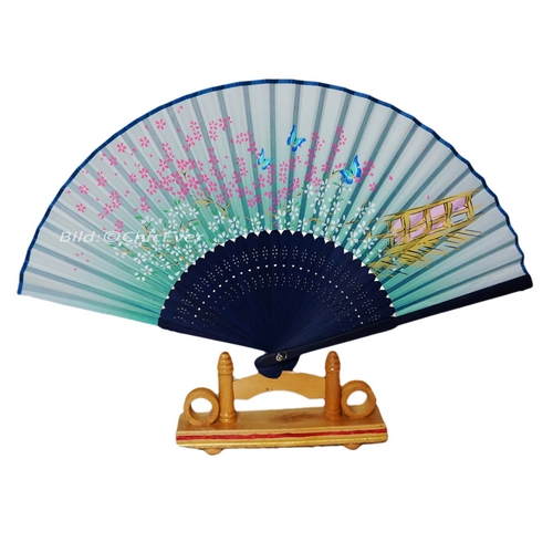 ChicEver Fächer Handfächer aus Bambus & Stoff grün blau rot gelb Blumen 7303f - zum Schließen ins Bild klicken